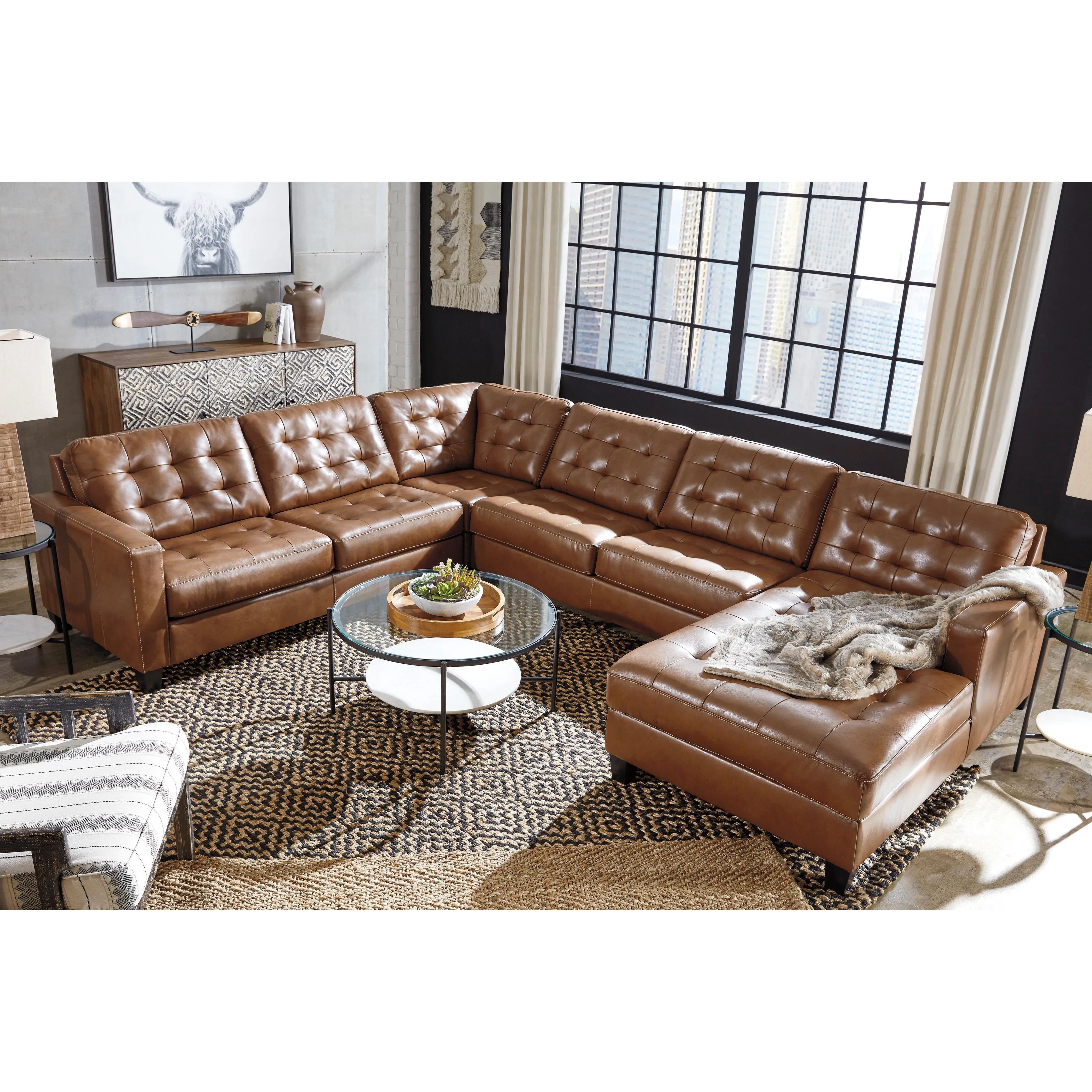 Signature Design by Ashley Baskove Leather Match 4 pc Sectional 1110255/1110234/1110277/1110217