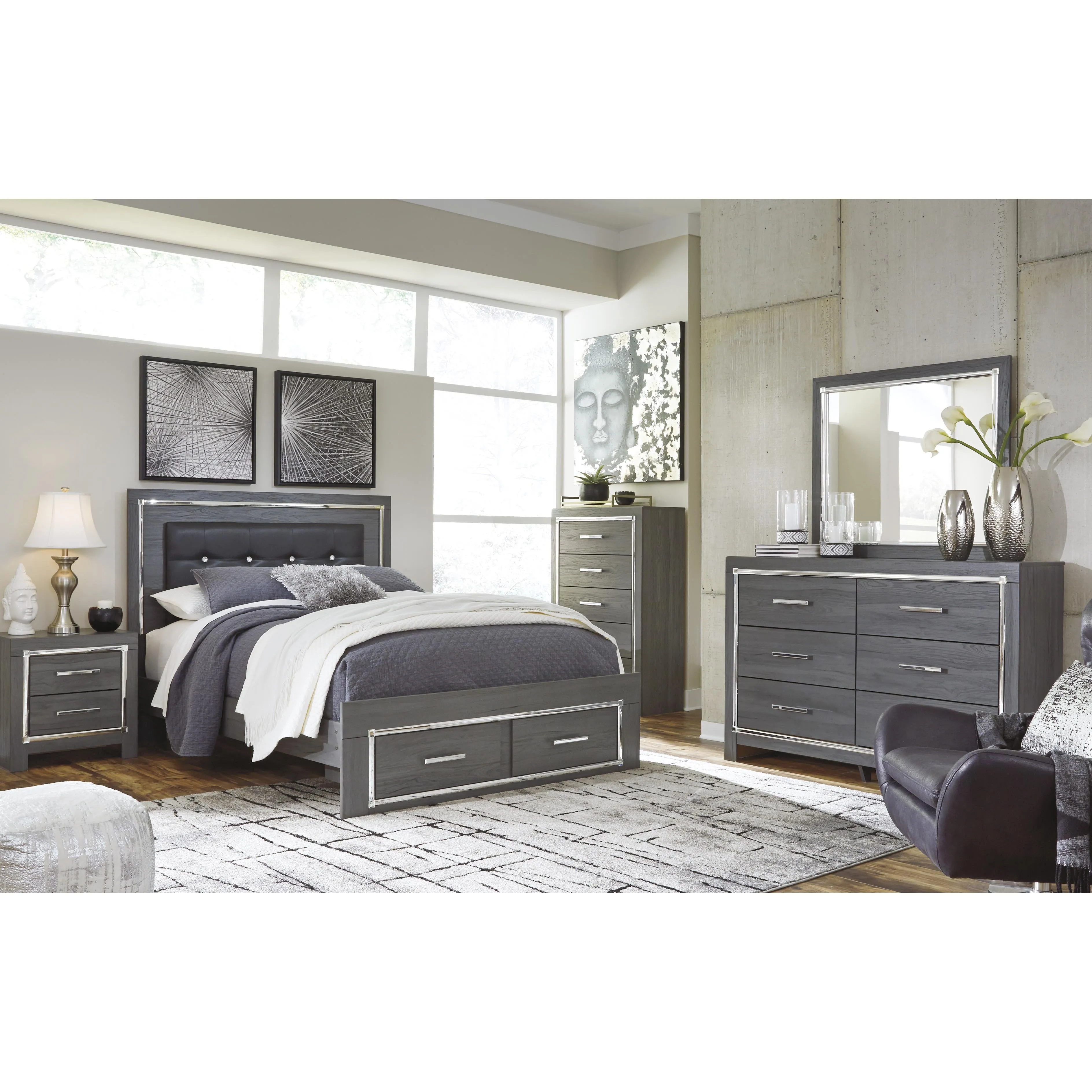 Signature Design by Ashley Lodanna Queen Upholstered Panel Bed with Storage B214-57/B214-54S/B214-95/B100-13