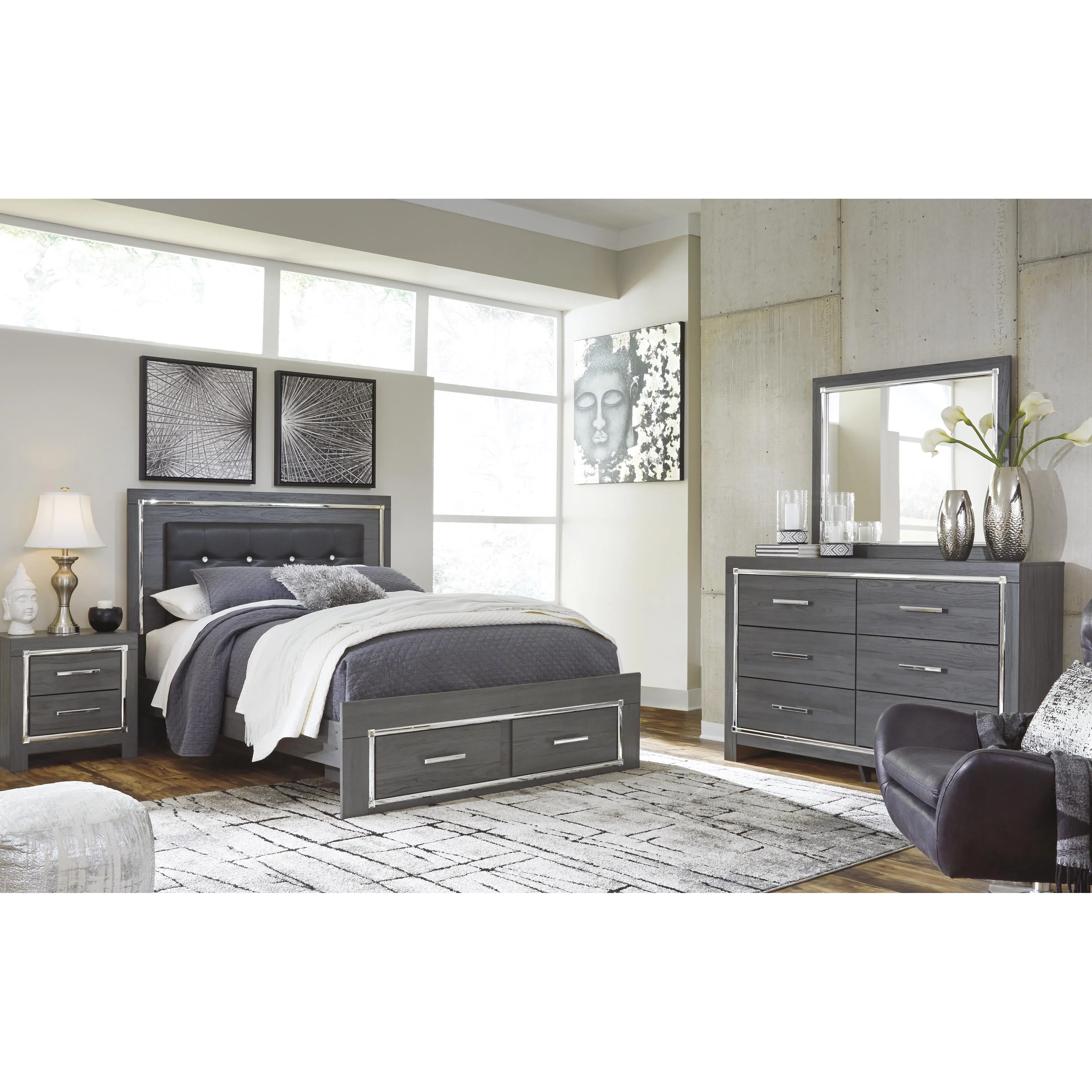 Signature Design by Ashley Lodanna Queen Upholstered Panel Bed with Storage B214-57/B214-54S/B214-95/B100-13