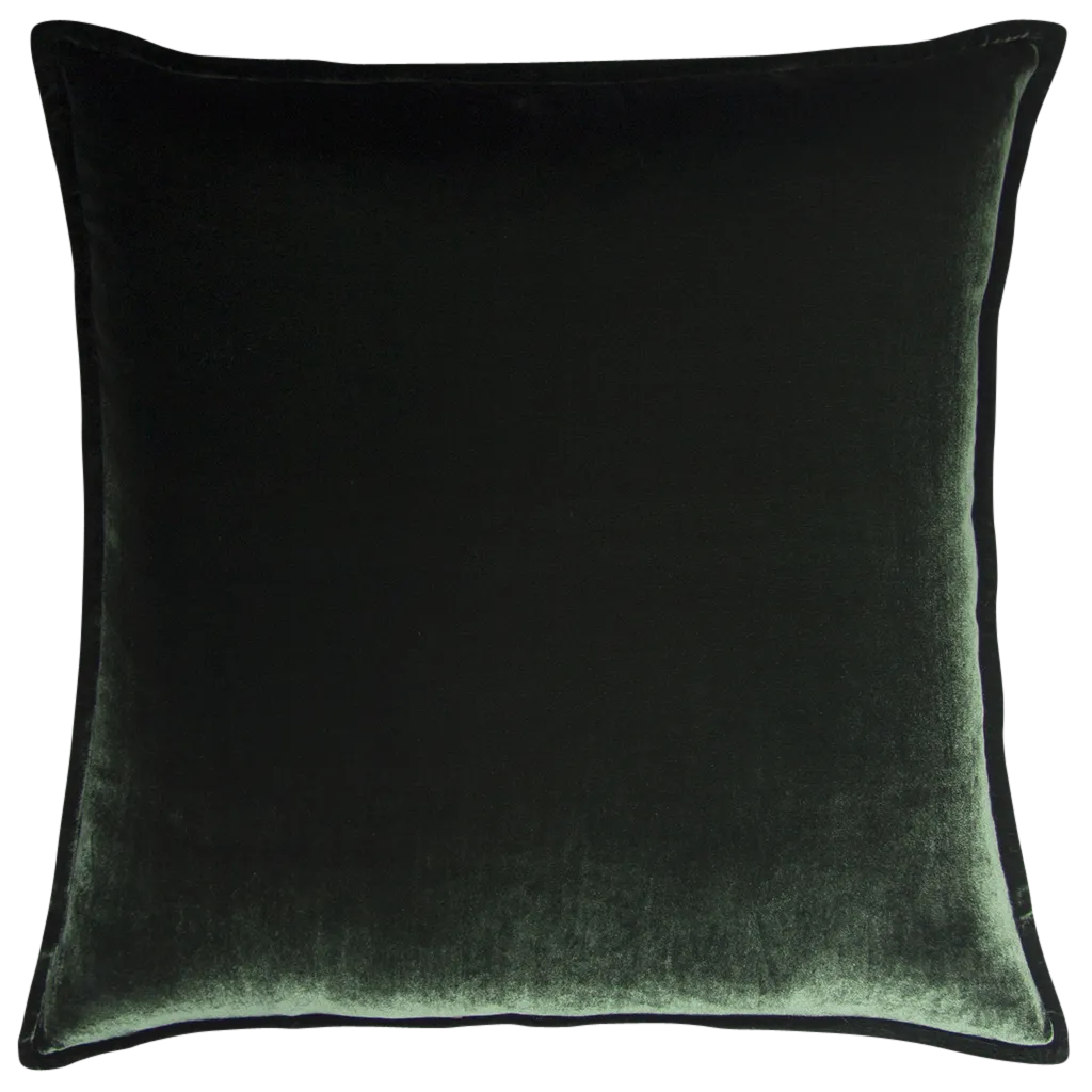 Silk Velvet and Linen Flange Cushion - Green