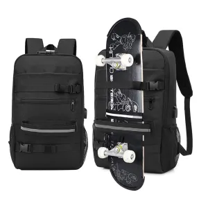 Skateboard Backpack USB Charging Port Antitheft Password Lock Skate Bag Longboard Skateboard Bag