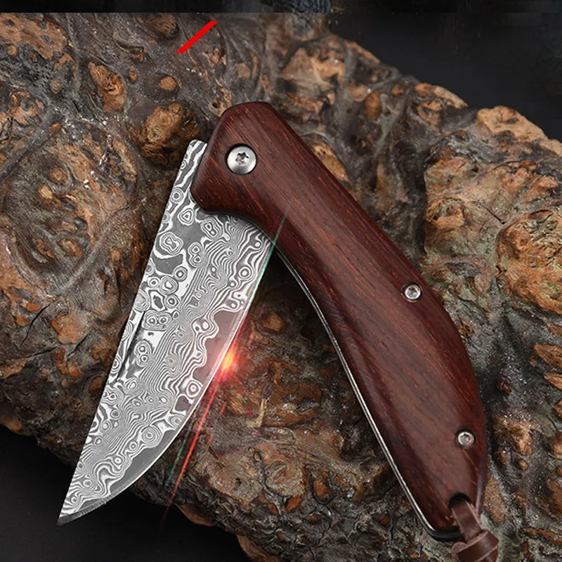 Small High Quality Outdoor Portable Camping Pocket Foldable Damascus Subtle Knife