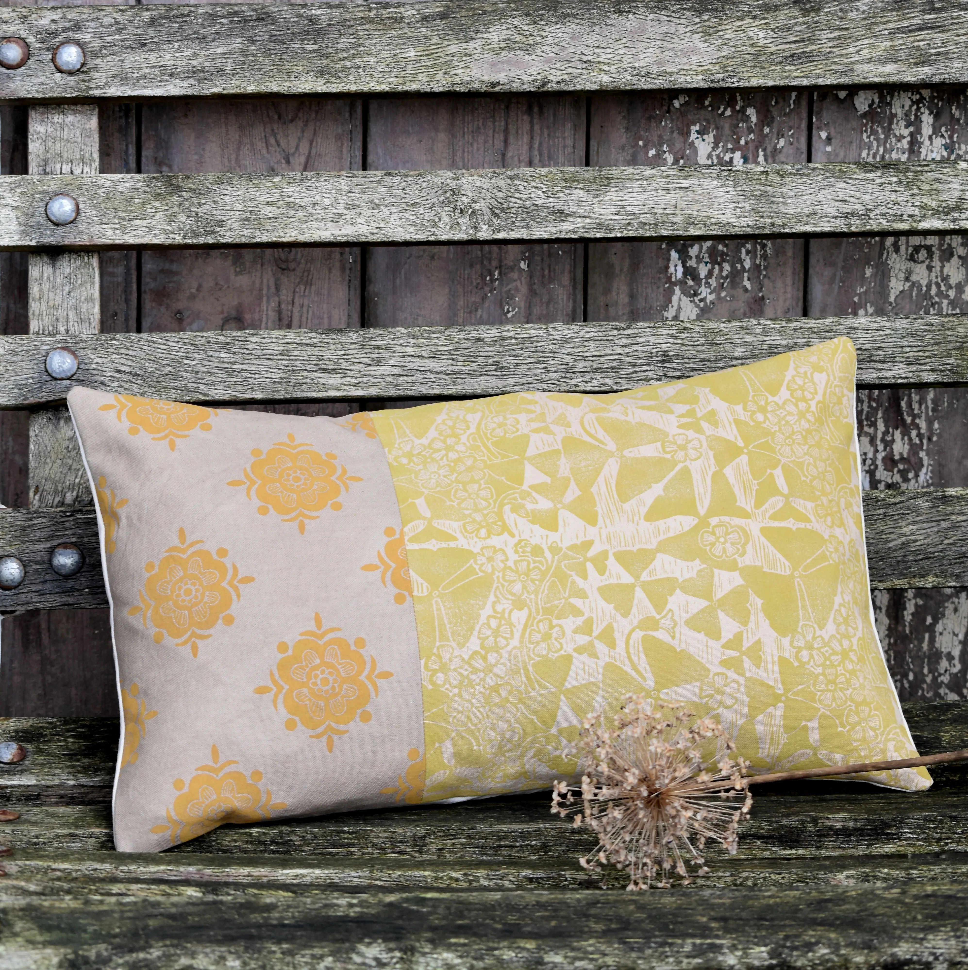 Speedwell and Oxalis Cotton Cushion - Plant Dyed and Block Printed By Hand