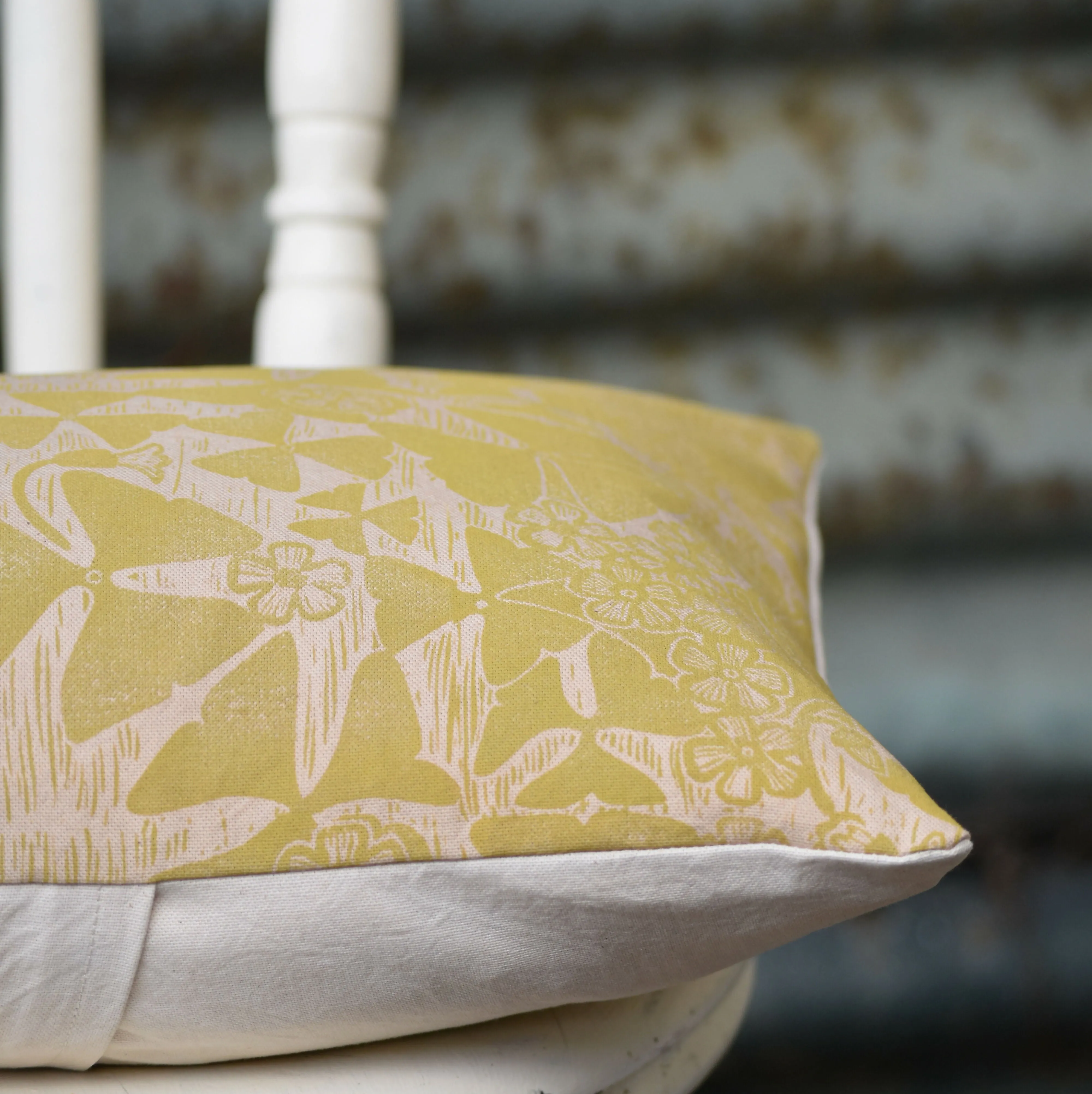 Speedwell and Oxalis Cotton Cushion - Plant Dyed and Block Printed By Hand