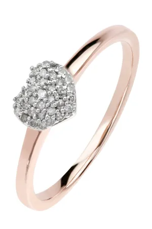 Sterling Silver Rose Gold Plated 0.10ct Diamond Heart Cluster Ring