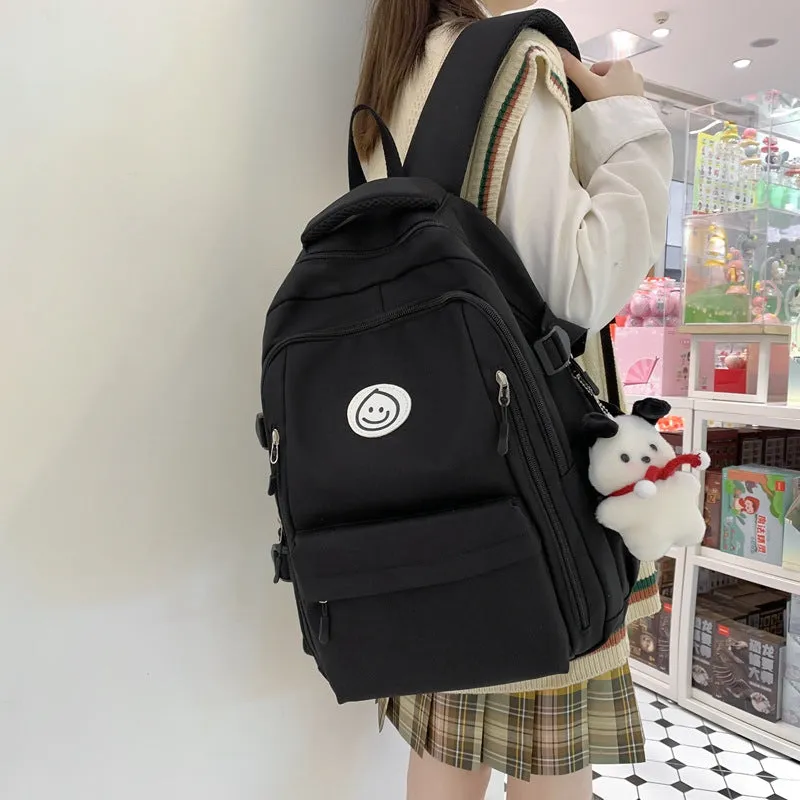 Student Schoolbag Female Junior High School Student  New Printed Smiley Backpack Large Capacity Simple Middle School and College Schoolbag