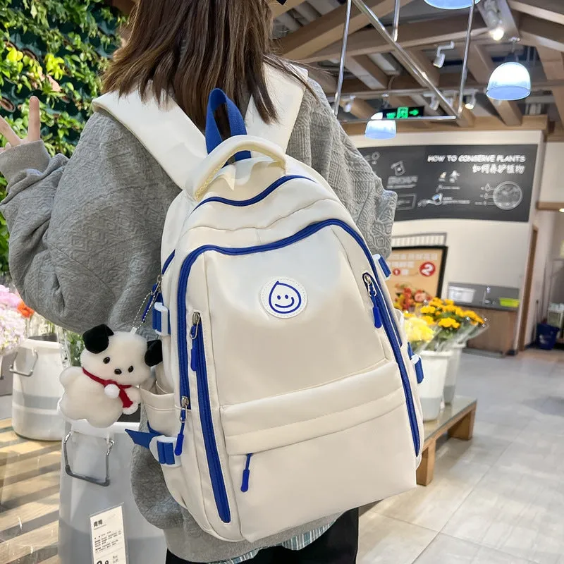 Student Schoolbag Female Junior High School Student  New Printed Smiley Backpack Large Capacity Simple Middle School and College Schoolbag