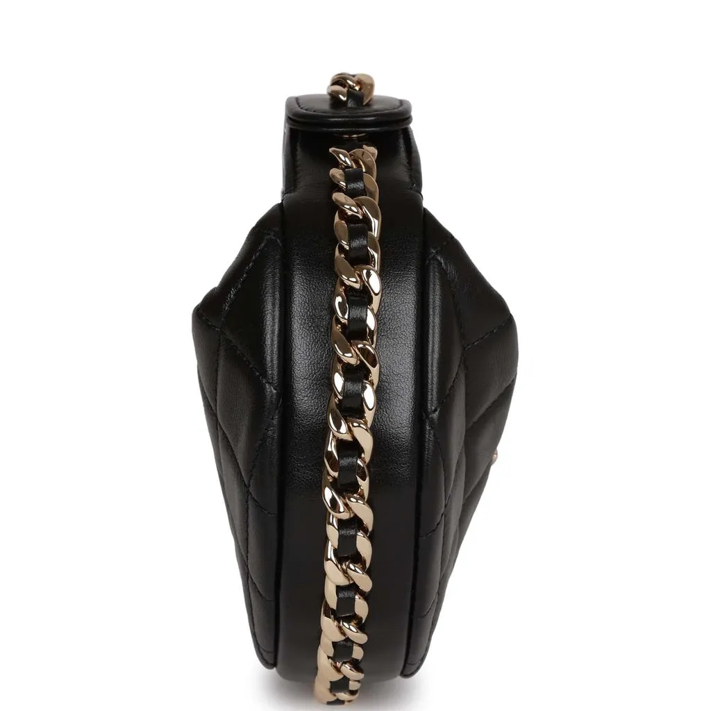 Style mini plaid crescent bag handbag Chanel Chain Around Mini Pouch Black Lambskin Light Gold Hardware