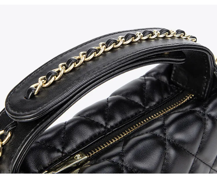 Style mini plaid crescent bag handbag Chanel Chain Around Mini Pouch Black Lambskin Light Gold Hardware