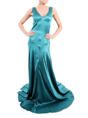 Sumptuous Jade Pleated Gown