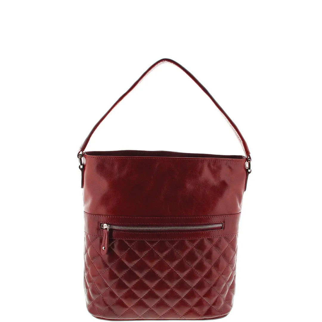 SURI LEATHER QUILTED BUCKET BAG