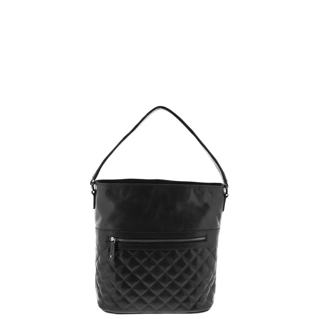 SURI LEATHER QUILTED BUCKET BAG