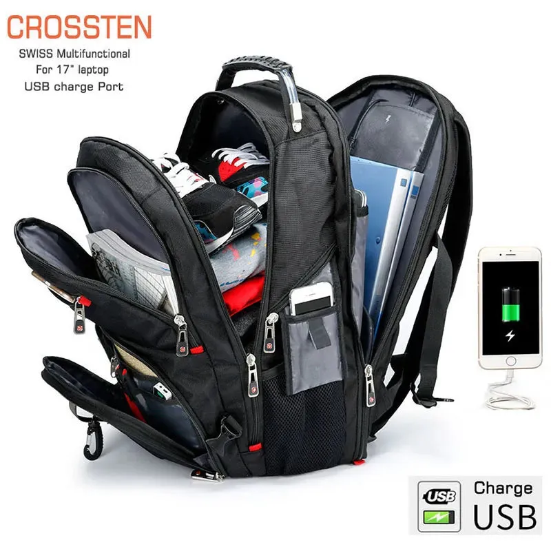 Swiss-Designed Water-Resistant Travel Bag with USB Port