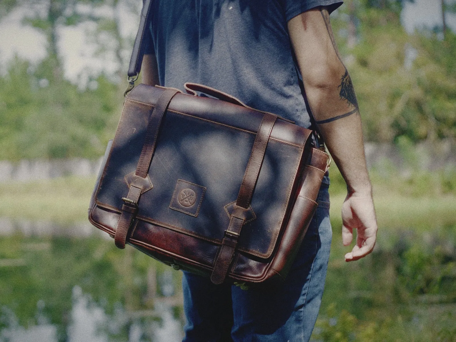 The “Lewis” Buffalo Leather Messenger Bag