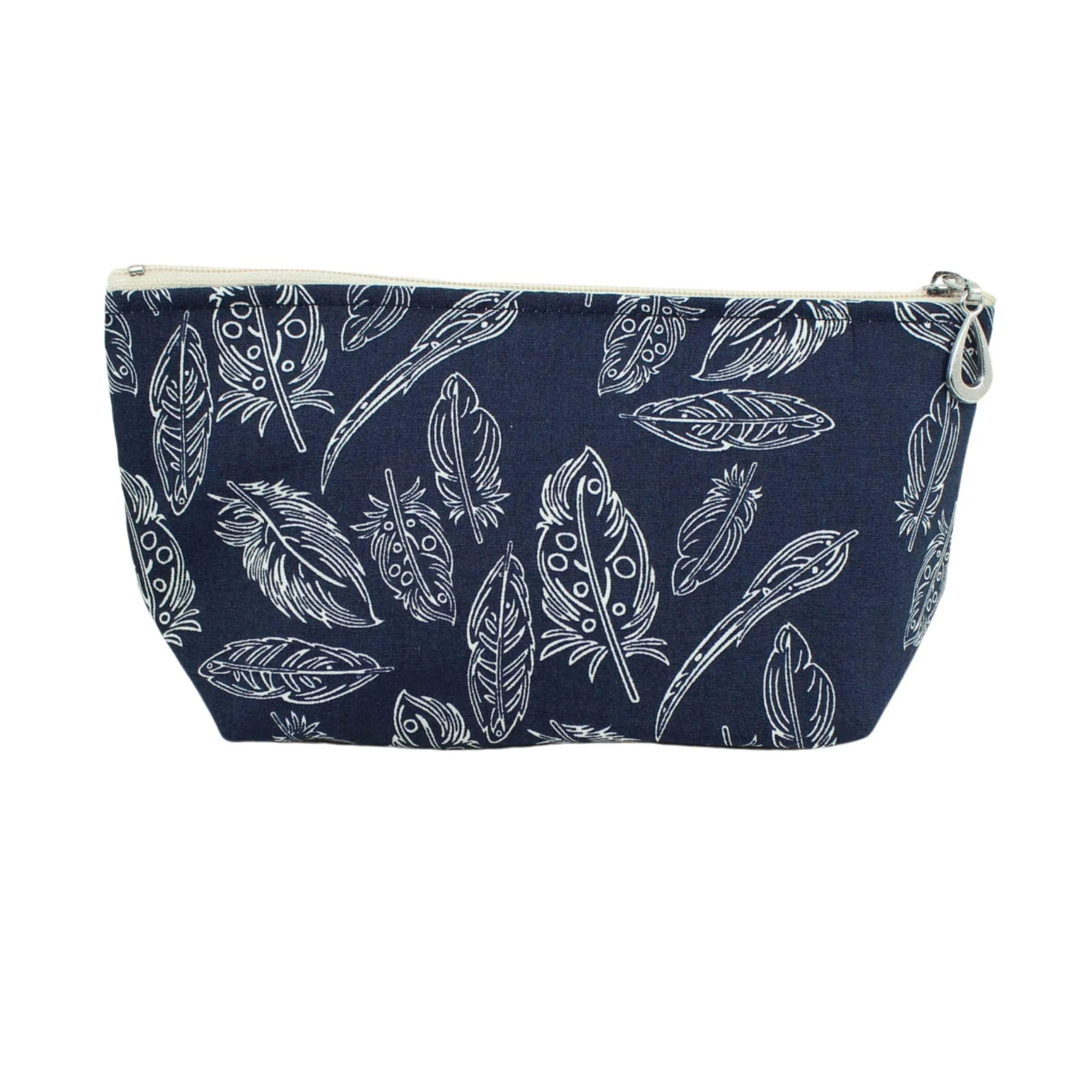 The Small Make Up Bag - Feathers on Navy