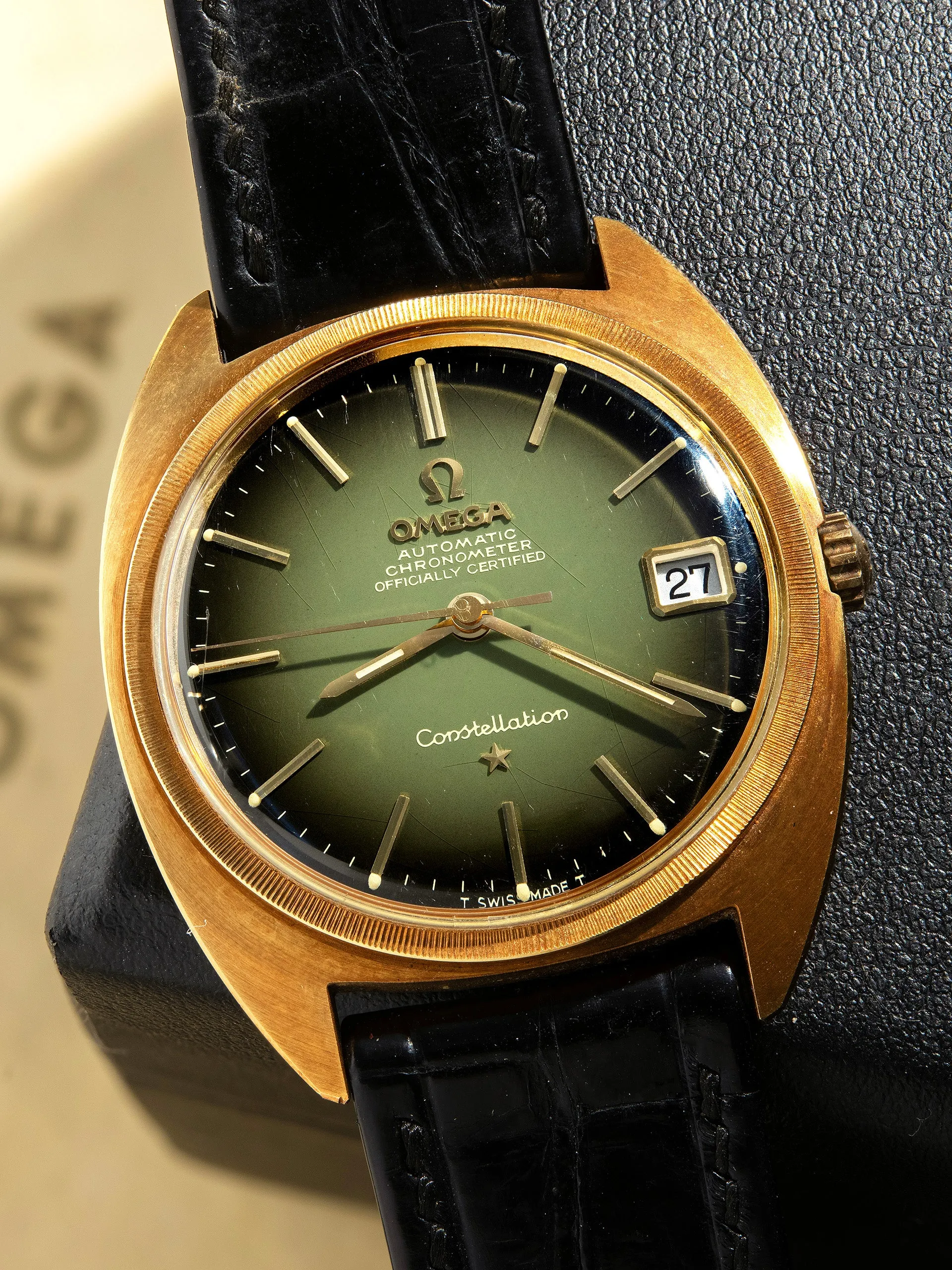 *Unpolished* 1968 Omega Seamaster 18K YG (Ref. 168.009) Green  Lacquer Vignette Dial W/ Box