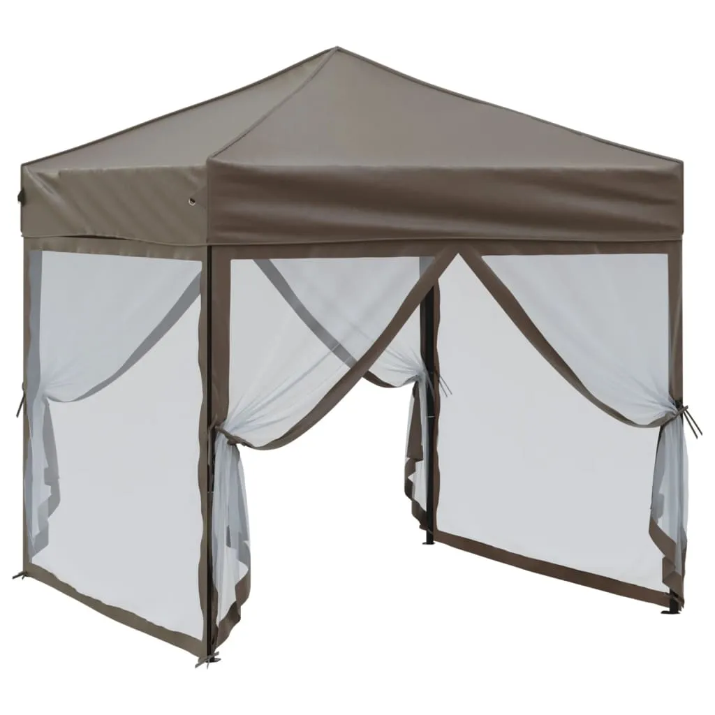 vidaXL Folding Party Tent with Sidewalls Taupe 2x2 m