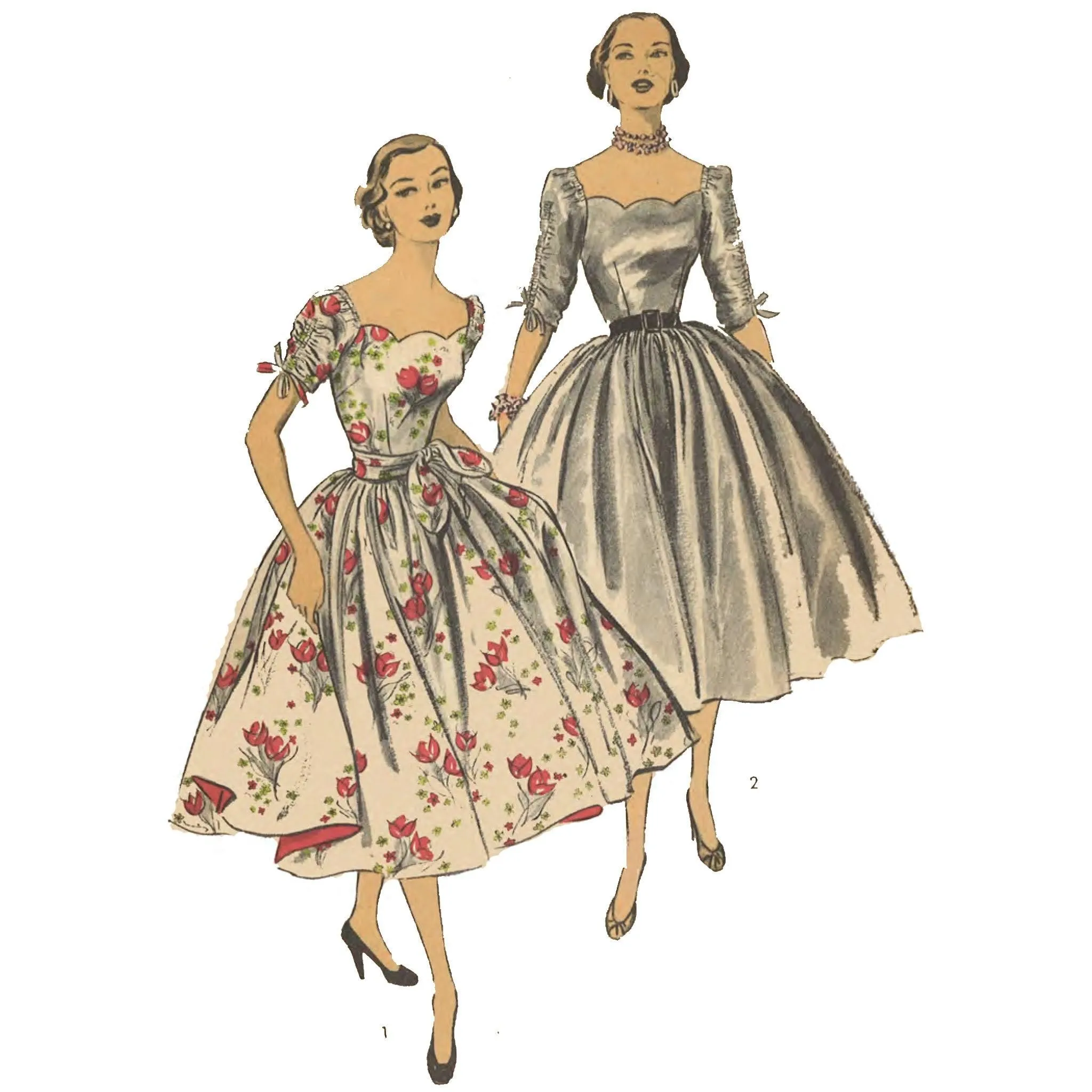 Vintage 1950's Sewing Pattern: Evening Dress & Scalloped Neckline - Multi-sizes