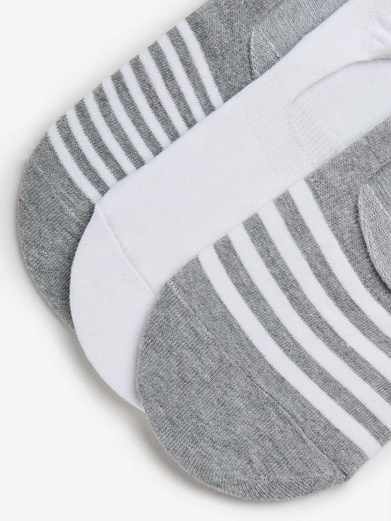 WES Lounge Grey Striped Cotton Socks - Pack of 3