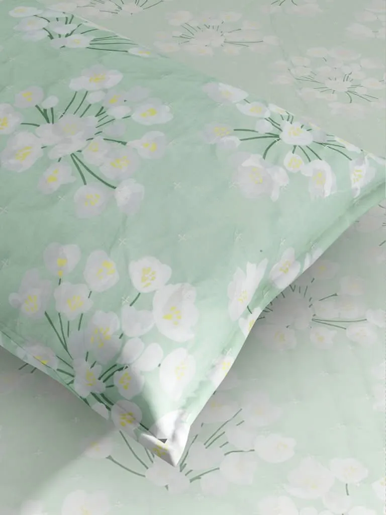 Westside Home Mint Blossom Print 144TC Single Blanket With One Pillowcase