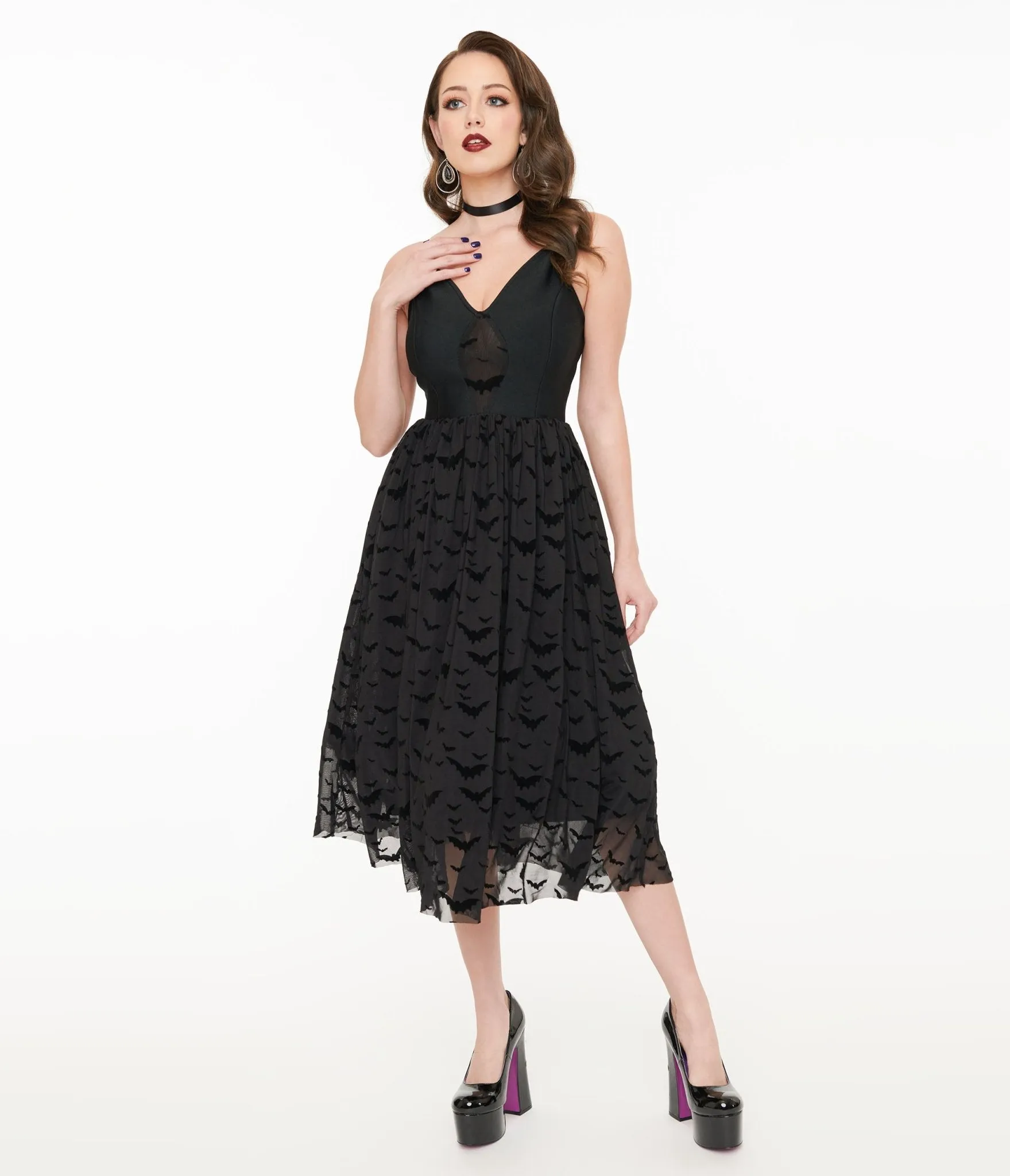 Witchwood Bags Black Velvet Bat Fit & Flare Dress