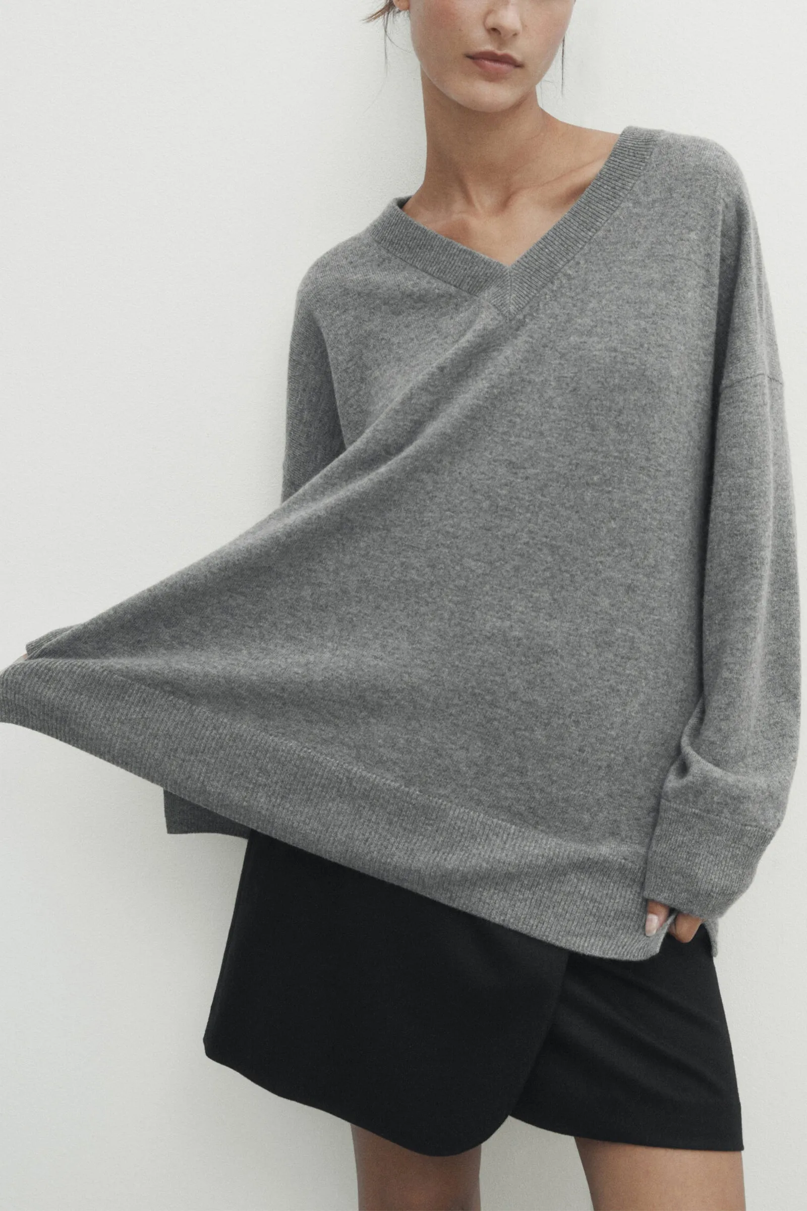 Wool and Cashmere Blend Cape Sweater with a V-neck