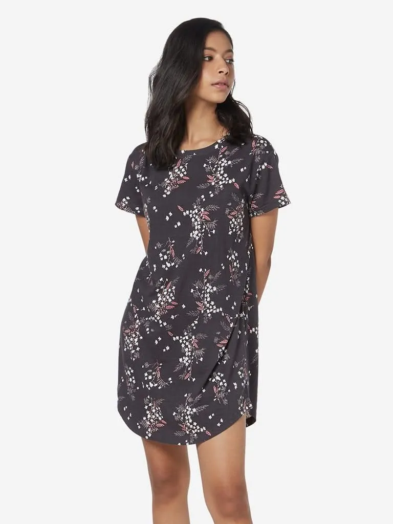 Wunderlove Dark Grey Floral Print Nightdress