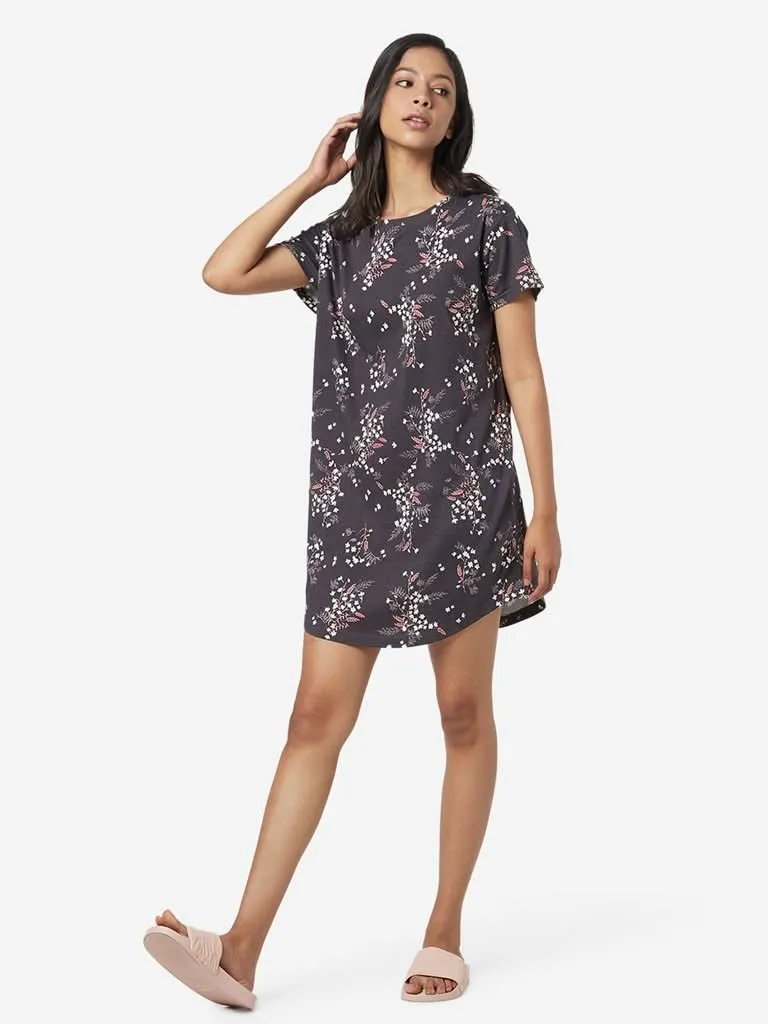 Wunderlove Dark Grey Floral Print Nightdress