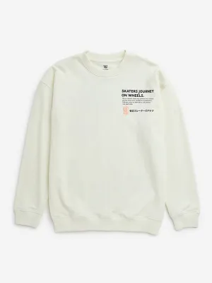 Y&F Kids Off-White Text Printed Cotton Blend Sweatshirt