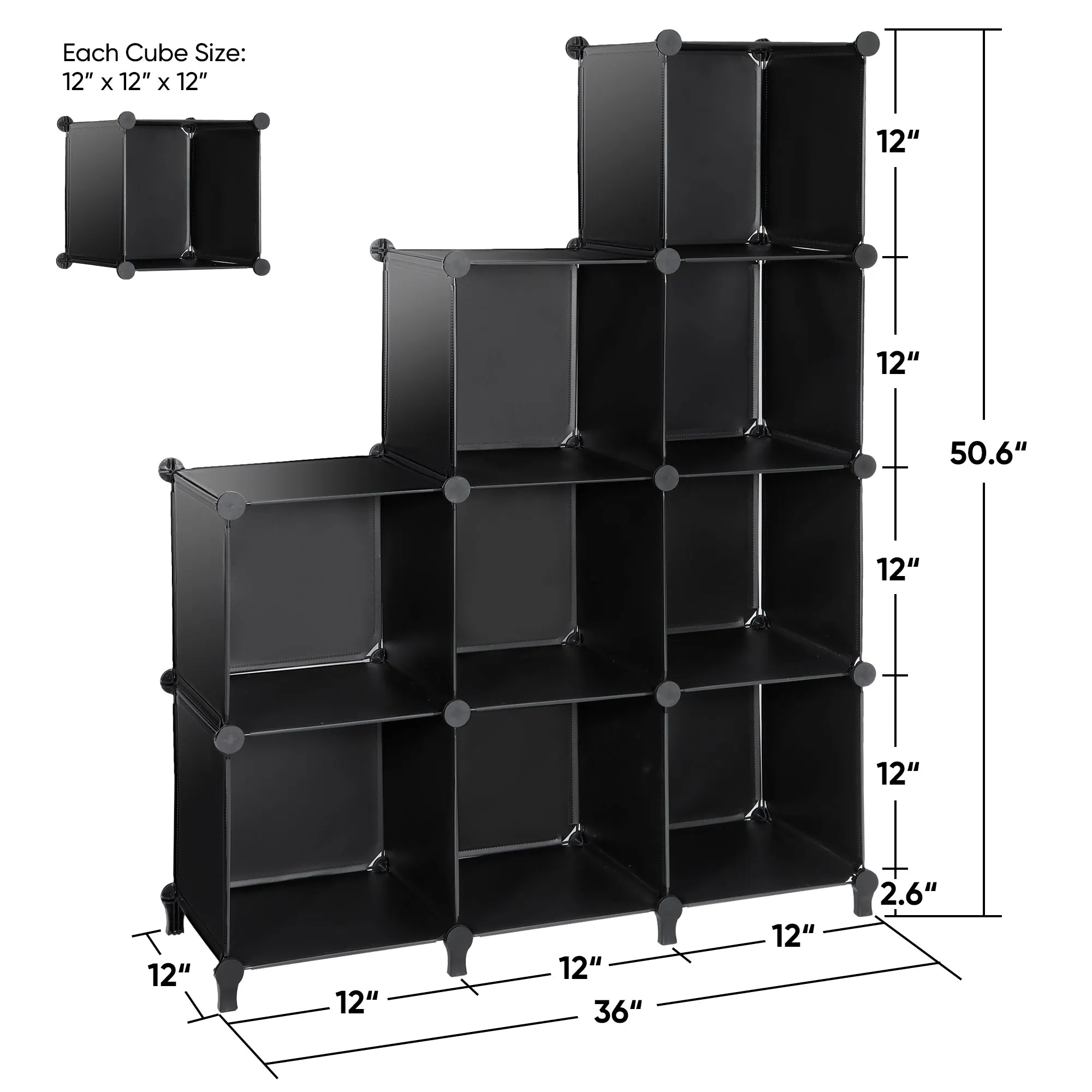 ZENY™ Cube Storage Organizer, 9-Cube Modular Storage Organizer for Bedroom Living Room Office, Black